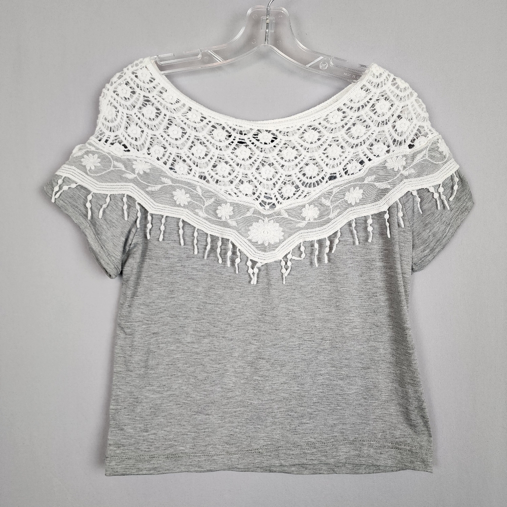 Zanzea Grey Top With Lace Upper Sz Medium
